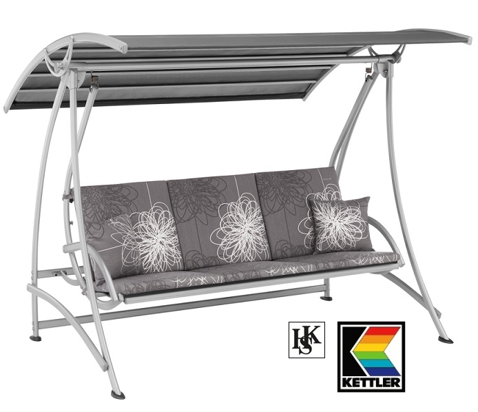KETTLER HOLLYWOODSCHAUKEL VIP 3 SILBER AVANTGARDE+AUFLAGEN DACH SET