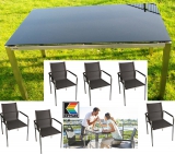 KETTLER HKS SET EDELSTAHL OUTDOORGEWEBE STAPELSESSEL SESSEL FEEL ANTHRAZIT + GLASPLATTEN TISCH AVANTI