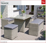 SONNENPARTNER SITZGRUPPE SET ALU PE GEFLECHT TAHOE GREY WHITE 2 BNKE+STAURAUM 2 HOCKER TISCH AUFLAGEN