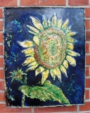 KARLSRUHER MAJOLIKA WANDFLIESE WANDKACHEL WANDBILD SONNENBLUME